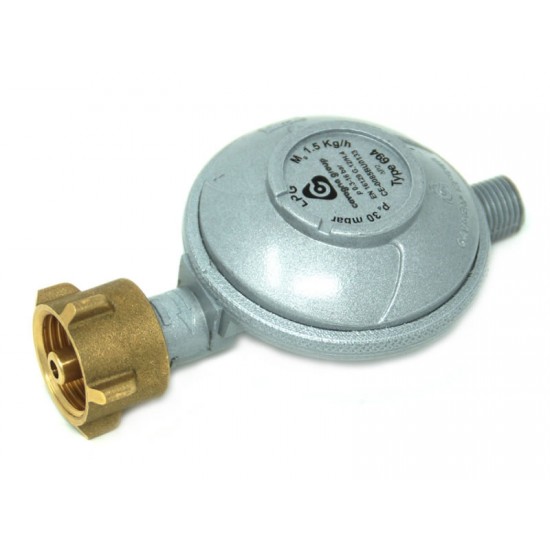 Regulator de presiune gaz pentru butelie Romania, 30 mbari, 1,5 kg/h, iesire filet 1/4" Regulator de presiune gaz pentru butelie Romania, 30 mbari, 1,5 kg/h, iesire filet 1/4"